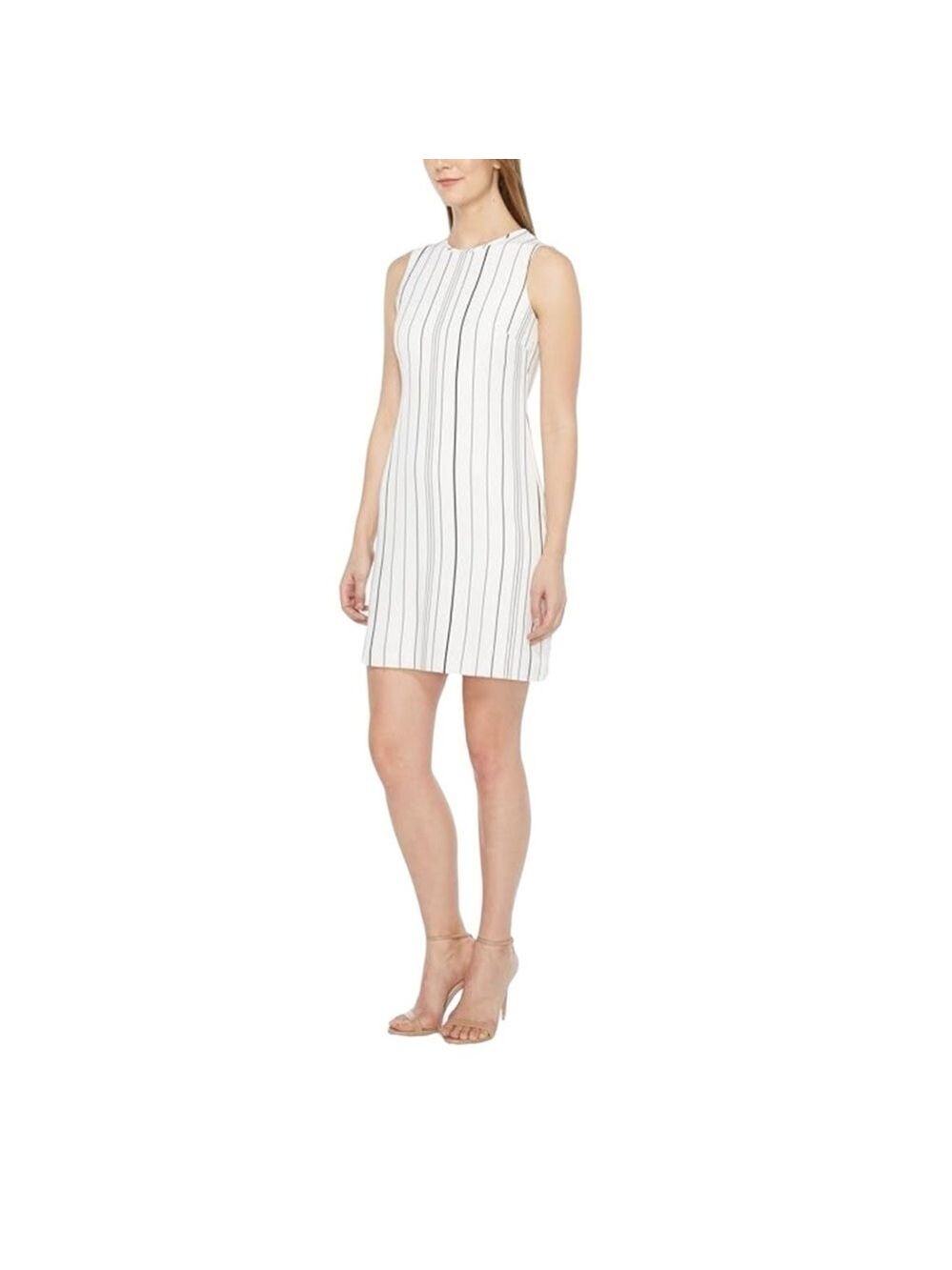 Calvin Klein Crew Neck Sleeveless Women's Shift Dress White Stripes Size 8 - Picture 2 of 12